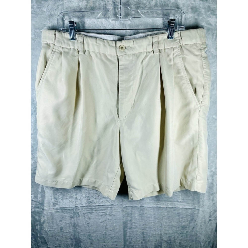 Alfani shorts men's Sz 36 Beige pleated Bermuda lightweight outdoor Modal Polyes